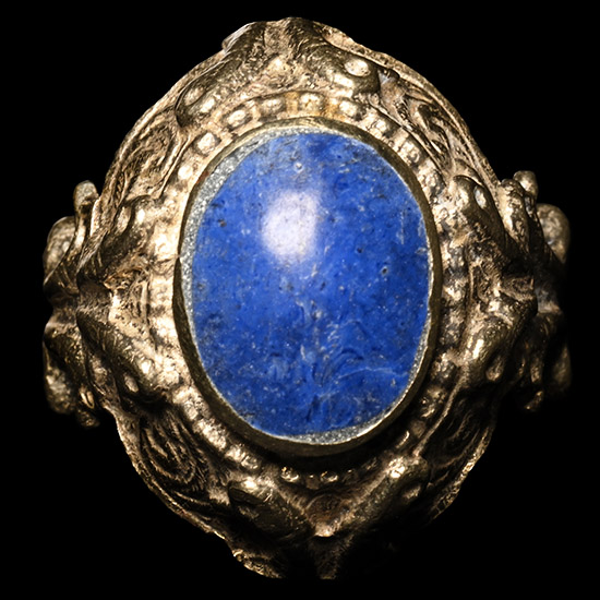 Bedouin Silver-Coloured Ring with Blue Cabochon