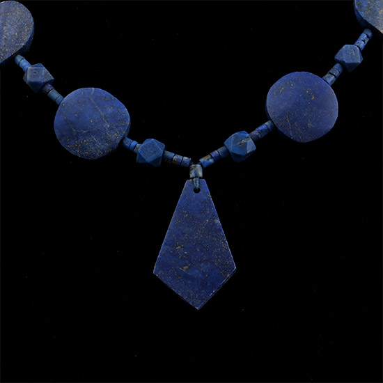 Lapis Lazuli Bead Necklace String with Axe-Shaped Pendant