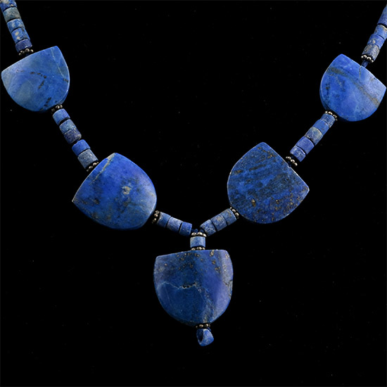 Lapis Lazuli Bead Necklace String with Semi-Circular Amulets