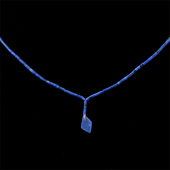 Lapis Lazuli Bead Necklace String with Lozenge Pendant