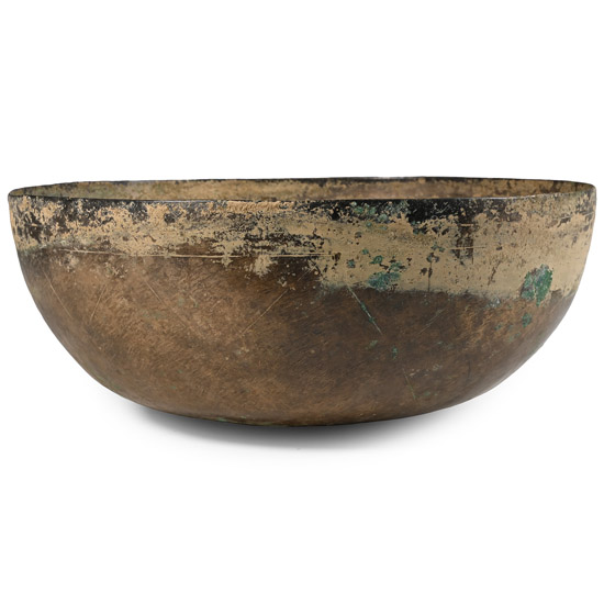 Large Qaznavid Bronze Bowl with Star-Burst Design and External Lozenges