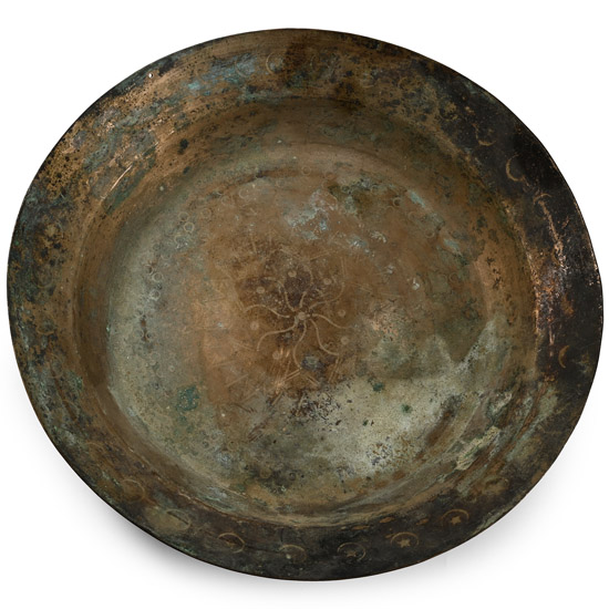 Large Western Asiatic Bronze Plate with Star and Crescent Design