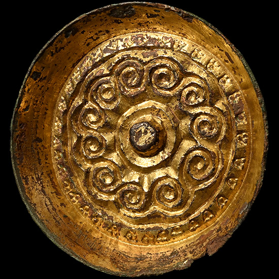 Large Anglo-Saxon Gilt Bronze Eleven Running Spirals Saucer Brooch