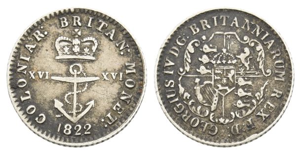 British West Indies. George IV AR 1/16 Dollar.