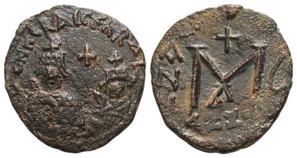 Heraclius, with Heraclius Constantine AE 40 Nummi of Follis.
