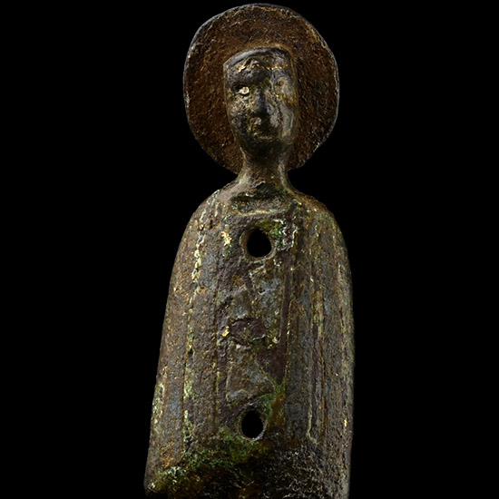 Medieval Enamelled Bronze Limoge Figure of a Saint