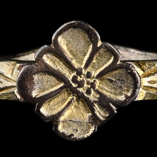 Medieval Silver-Gilt Clasped Hands Ring with Flower