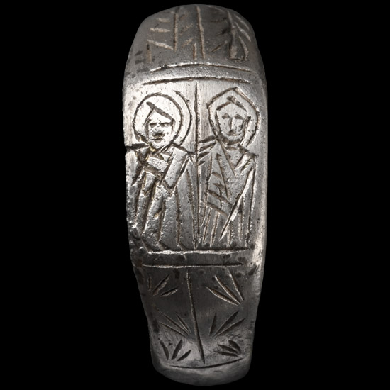 Medieval Silver Iconographic Ring with Saints