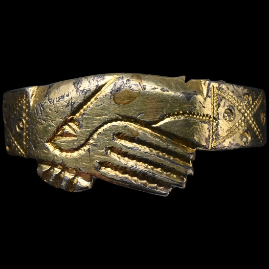 Medieval Silver-Gilt Fede Ring