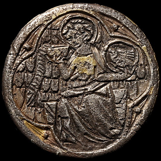 Medieval Silver-Gilt Reliquary Box Mount with Engraved Saint John the Evangelist in Quatrefoil