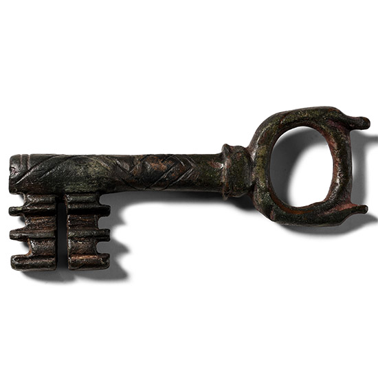 Large Medieval Ornate Bronze Door Key with Zoomorphs