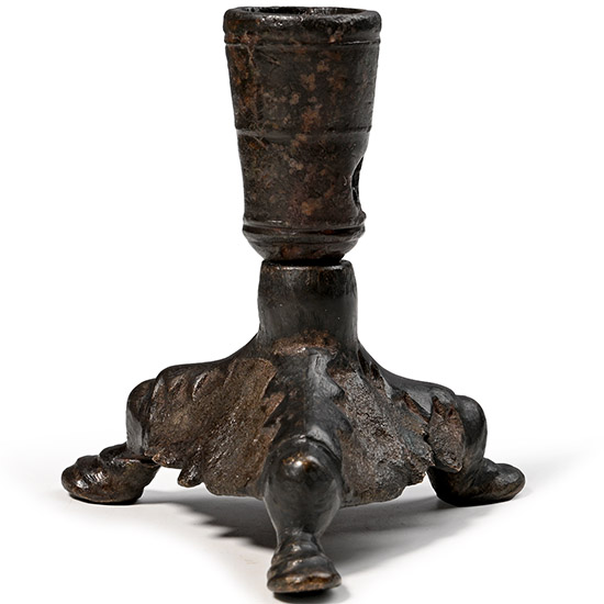 Medieval Bronze Candlestick on Ornate Tripod Base