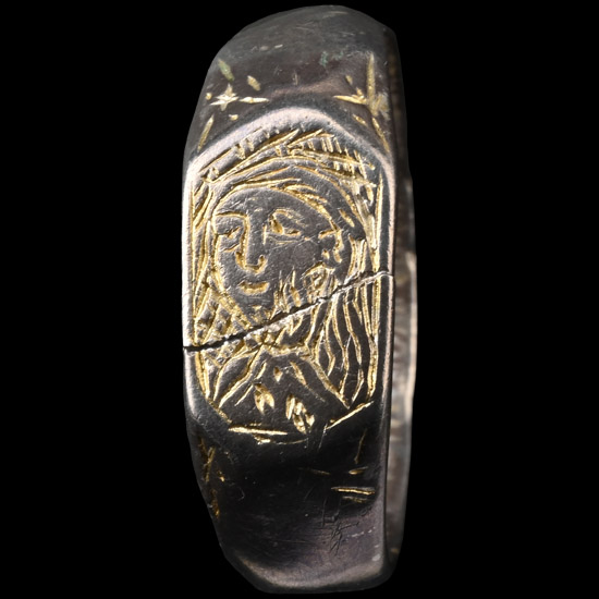 Medieval Silver-Gilt Iconographic Ring with Saint