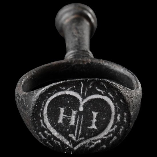 Post Medieval Bronze Seal Matrix and Pipe Tamper with Heart and H I