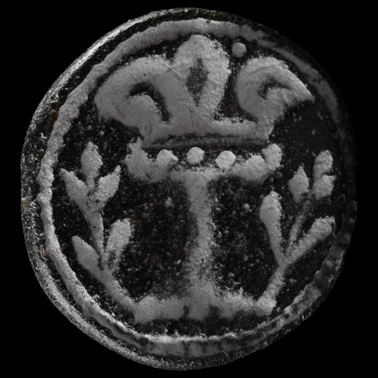 Large Medieval Bronze Seal Matrix with Crowned I