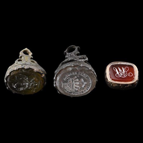 Post Medieval Bronze and Glass Fob Seal Matrix Collection