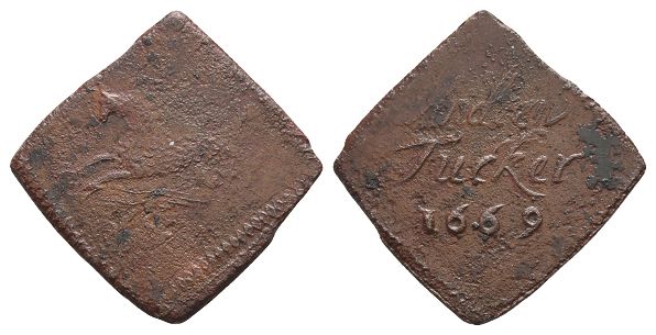Andrew Tucker of Tenterton, Kent CU Halfpenny Lozenge-Shaped Token.