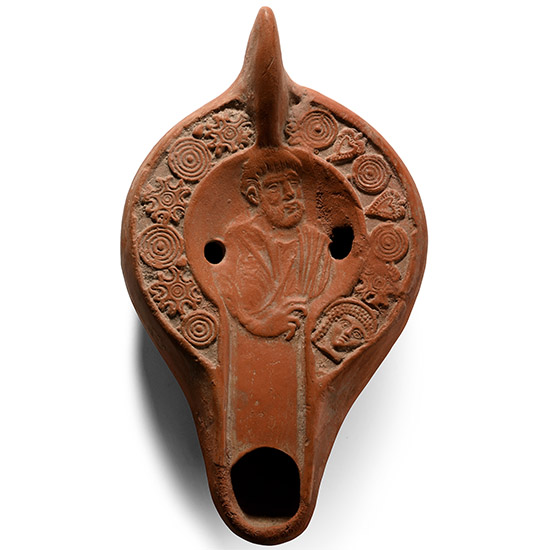 Late Roman Terracotta Oil Lamp with Bust