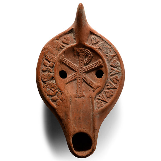 Late Roman Terracotta Oil Lamp with Chi Rho