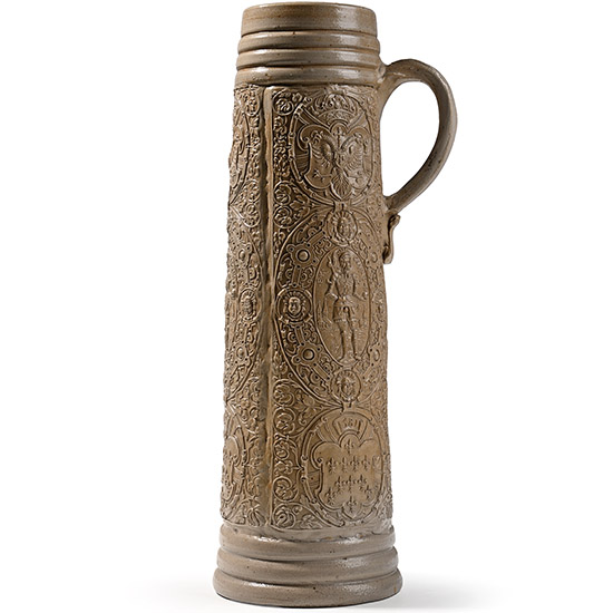 Siegburg Style White Stoneware Salt-Glazed Tankard Schnelle with Moulded Decoration