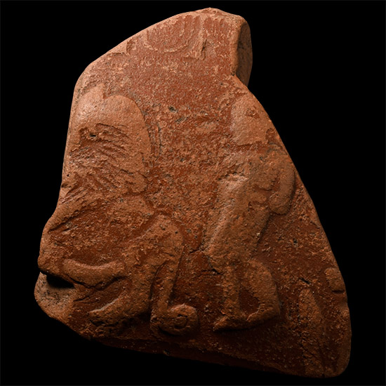 Roman Redware Bowl Fragment with Gladiator and Lion