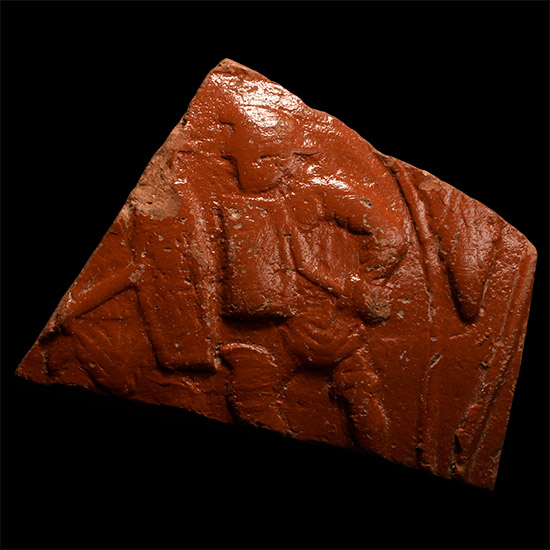 Roman Redware Bowl Fragment with Gladiators in Combat