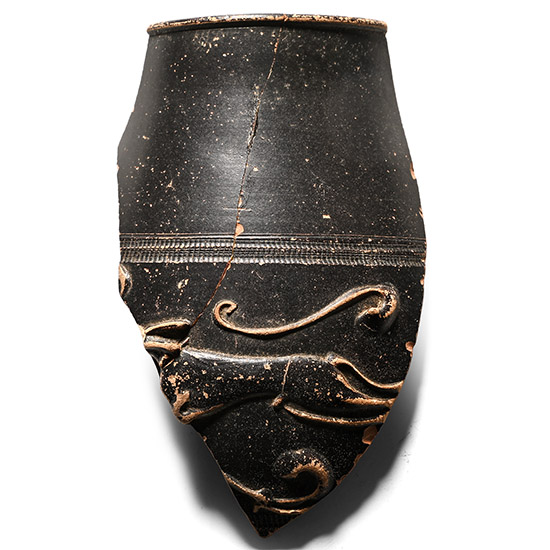 Roman Redware Vase Section with Raised Running Hound