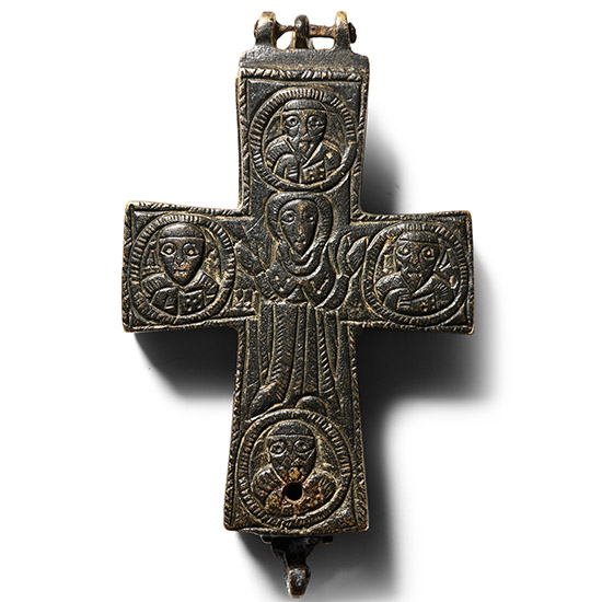 Byzantine Reproduction Bronze Reliquary Cross Pendant