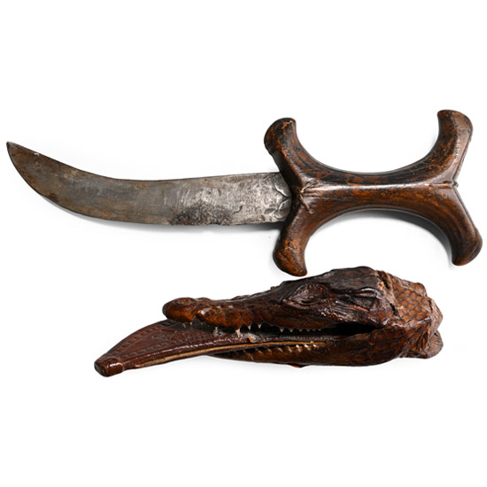 Beja or Hadendoa Curved Dagger with Crocodile-Head Sheath