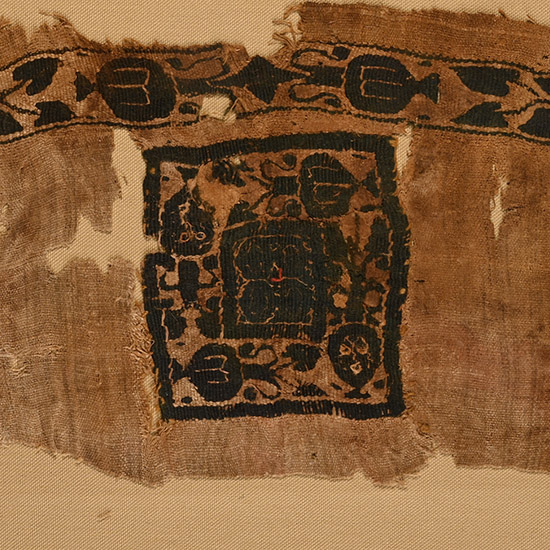 Egyptian Mounted Coptic Tunic Textile Fragment with Clavus and Tabula