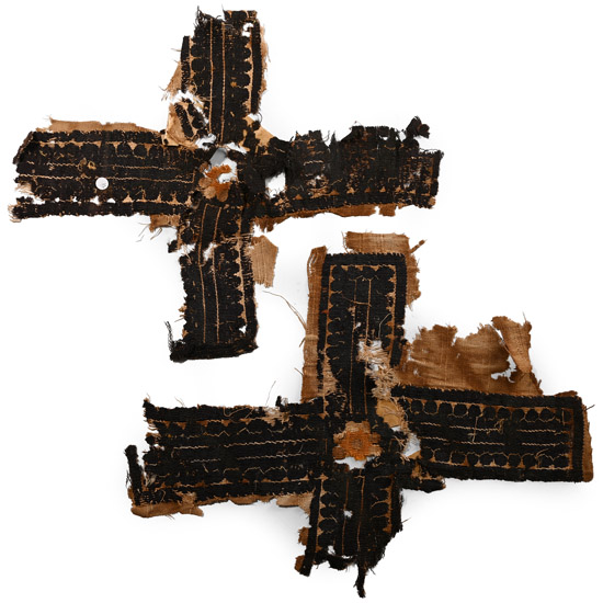 Large Egyptian Coptic Tunic Textile Fragments Embroidered with Geometric Patterns