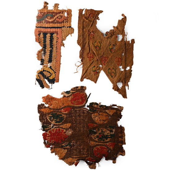 Egyptian Coptic Tunic and Tapestry Textile Fragments with Flowers and Geometric Ornaments