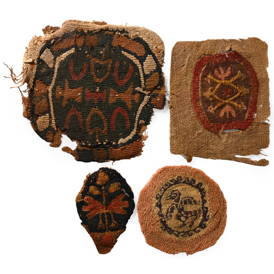 Egyptian Coptic Tunic Textile Fragments of Orbiculi with Vegetation, Animals and Geometric Ornament