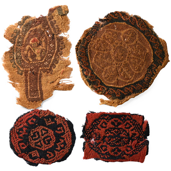 Egyptian Coptic Tunic Textile Fragments of Orbiculi with Vegetation, Figures and Geometric Ornament