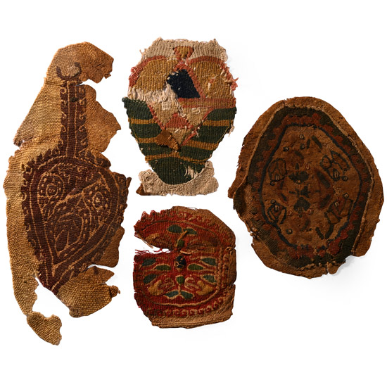Egyptian Coptic Tunic Textile Fragments of Orbiculi with Vegetation, Fish and Geometric Ornament