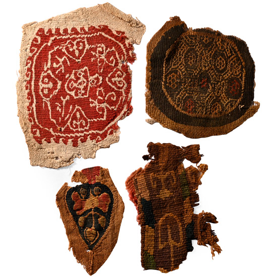 Egyptian Coptic Tunic Textile Fragments of Orbiculi and Segmenta with Geometric Ornament