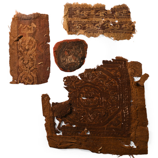 Egyptian Coptic Tunics Textile Fragments of Orbiculus, Segmenta and Tablion with Animals and Geometric Decoration