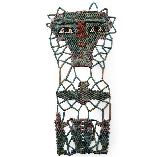 Egyptian Mummy Bead Mask with Four Sons of Horus and Winged Scarab