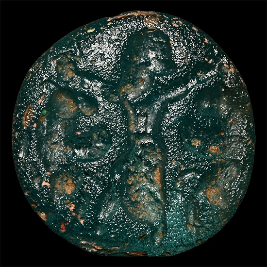 Neo-Babylonian Pale Blue Glass Seal with King
