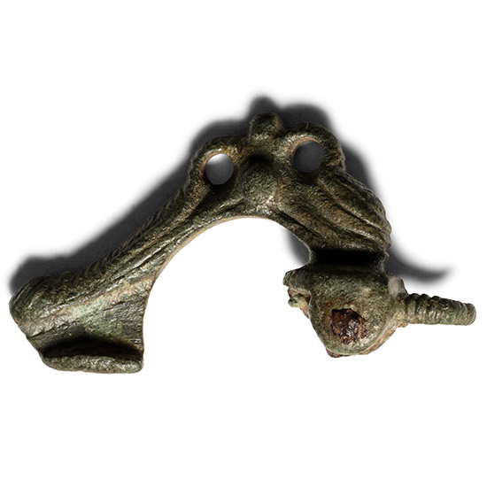 Roman Bronze Trumpet Brooch with Acanthus on Bow