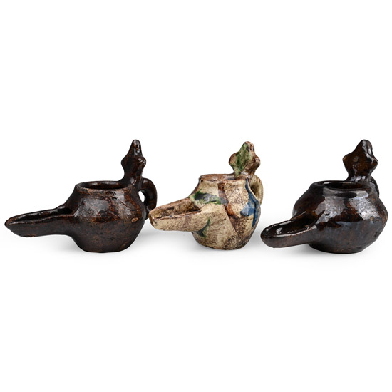 Western Asiatic Style Glazed Terracotta Oil Lamp Group