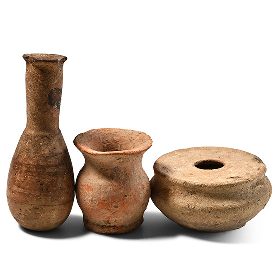 Roman Terracotta Vessel and Oil Lamp Group