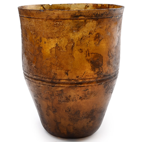Roman Amber-Coloured Glass Beaker with Wheel Cut Decoration