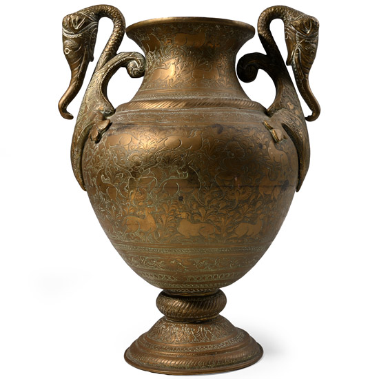 Antique Brass Vase with Elephant Handles
