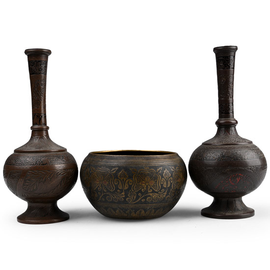Vintage Enamelled Brass Vessel Group