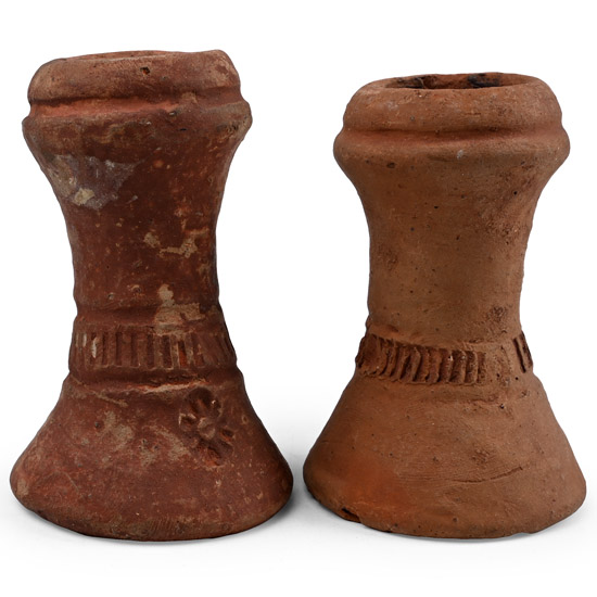 Western Asiatic Terracotta Candlestick Pair