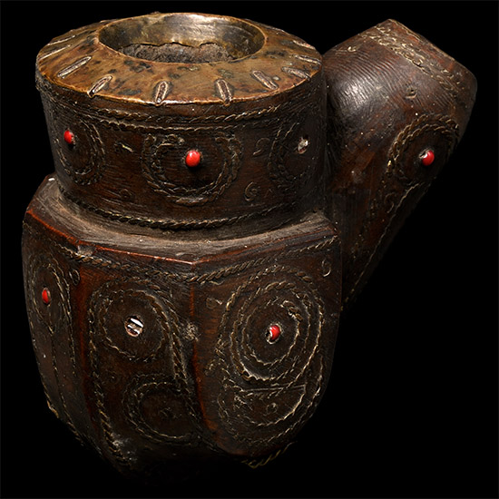 Antique Wooden and Brass Inlaid Smoking Pipe Bowl