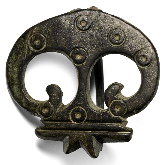 Roman Bronze Plate Brooch with Facing Bird Heads