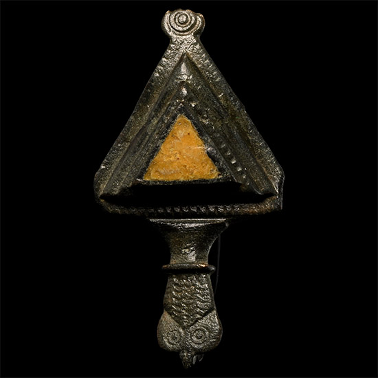 Roman Enamelled Bronze Tortoise-Headed Triangular Brooch