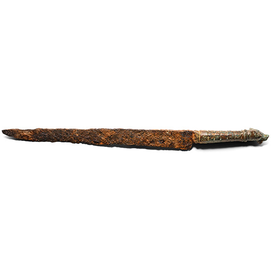 Roman Iron Knife with Bronze Dogs Head Handle